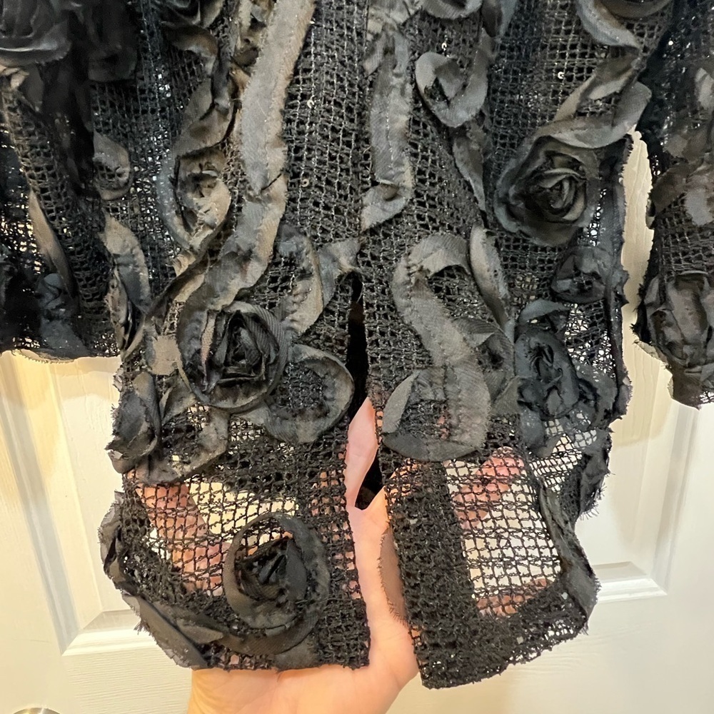NWT Ronnie Salloway Sheer Mesh Blazer Black Rosette Whimsigoth NYE Event Sz S - Picture 9 of 13